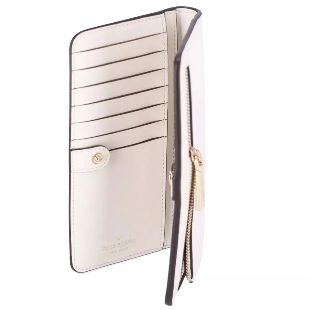 Kate Spade Coffee Break Large Slim Bifold Wallet Leather Cream Multi